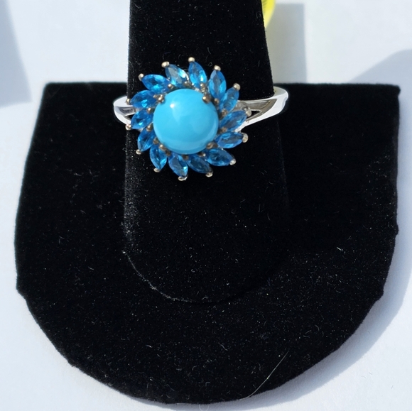 Genuine Sleeping Beauty Turquoise Malgache Neon Apatite Ring Platinum/925 sz 10 - Picture 3 of 9